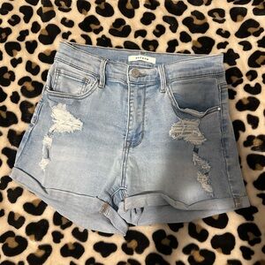 Light Blue Distressed Denim Shorts